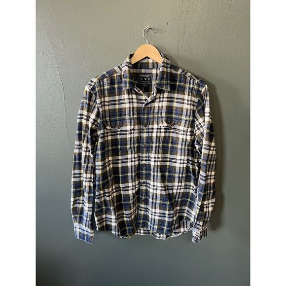 American Eagle Mens Blue Plaid Long Sleeve Button Up Flannel Size Large - Picture 1 of 3
